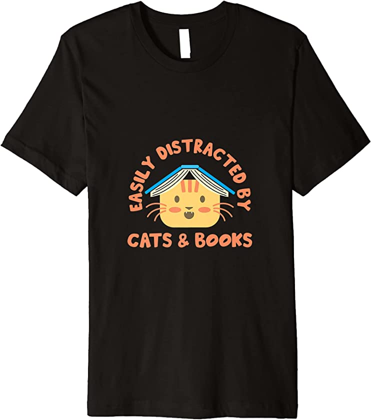 Distracted By Cats And Books Pet Lover Animals Kitten Premium T-Shirt