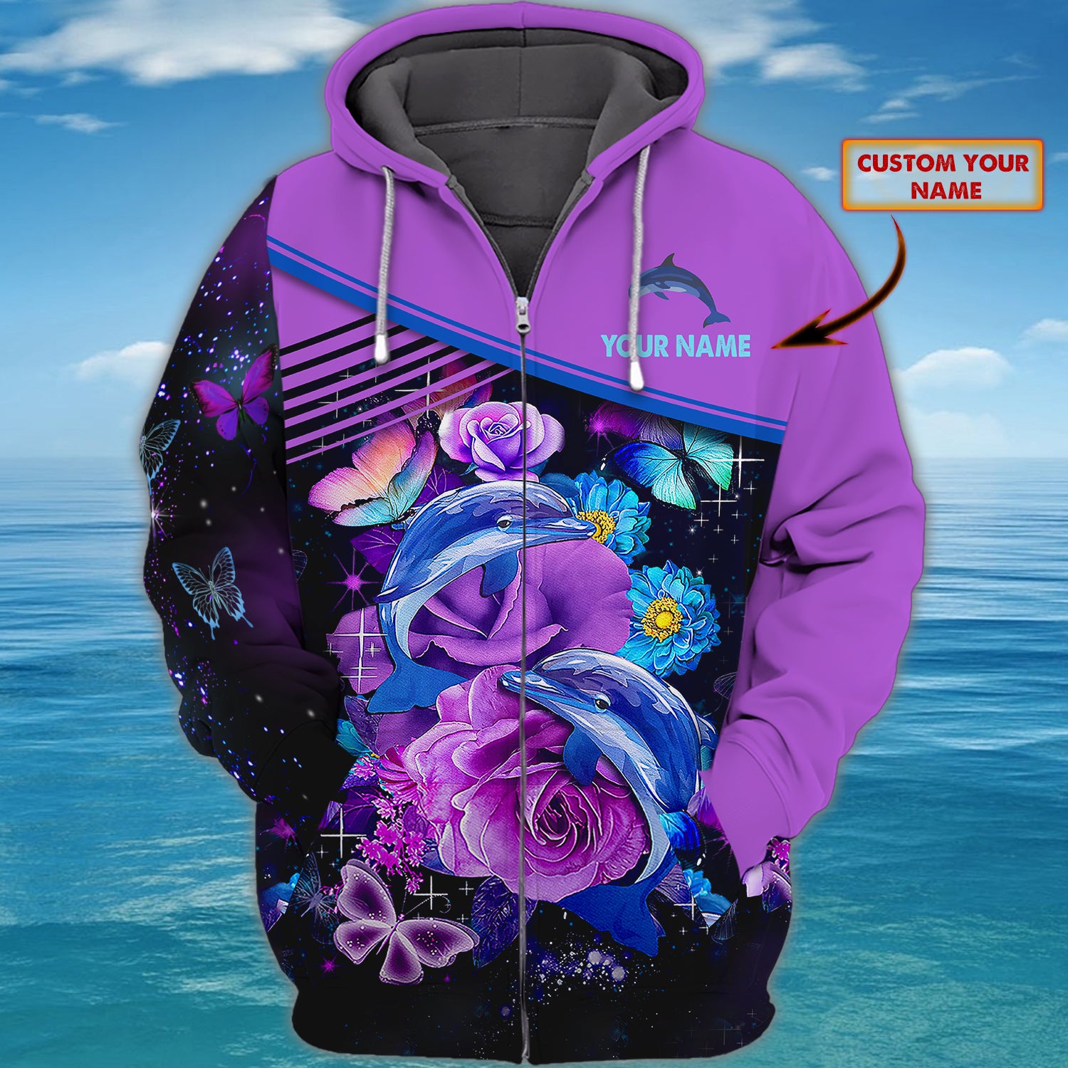 Love Dolphin – Personalized Name 3D Zipper Hoodie K73 – Lta98