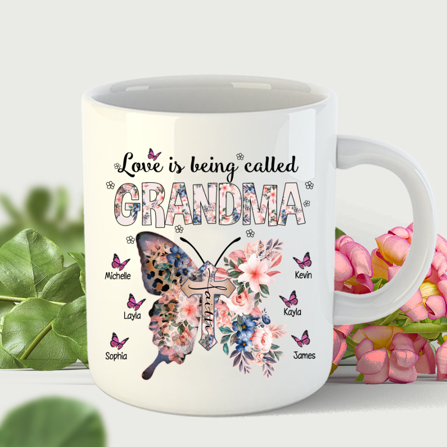 Personalized Love Being Called Grandma Flower Butterfly Mug