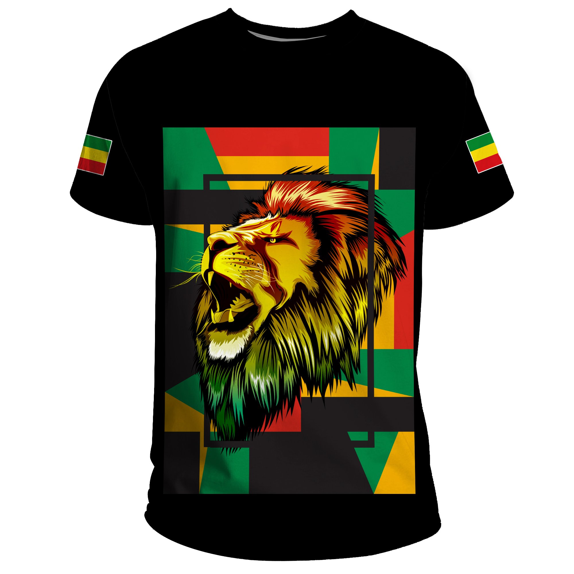 1stTheWorld Ethiopia T-Shirt , Ethiopia Lion Abstrato Black A10