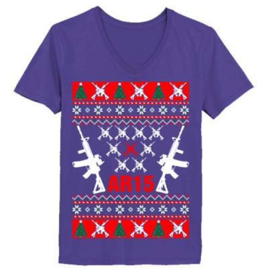 AGR AR15 Ugly Christmas Sweater Gift – Ladies’ V-Neck T-Shirt