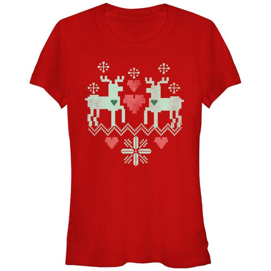 Lost Gods Junior’s Christmas Reindeer Love  T Shirt Red