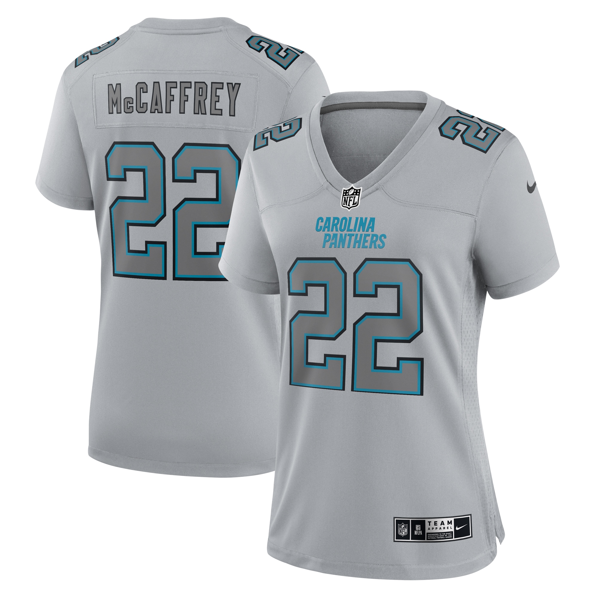 Christian McCaffrey Carolina Panthers Women's Atmosphere Fashion Game Jersey – Gray