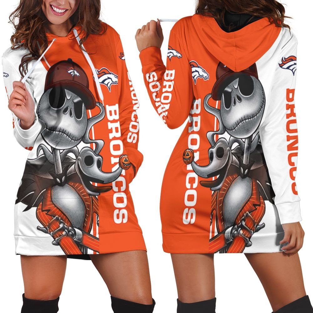 Denver Broncos Jack Skellington And Zero Hoodie Dress