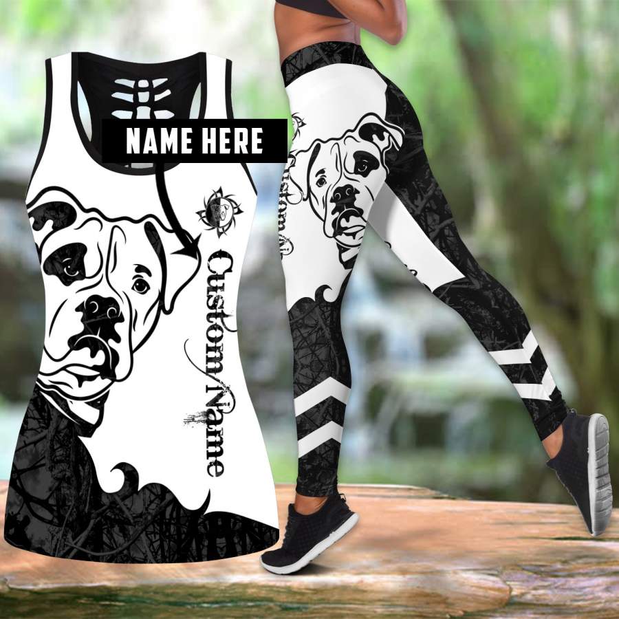 American bulldog customize black tattoos legging + hollow tank combo DD08172002S