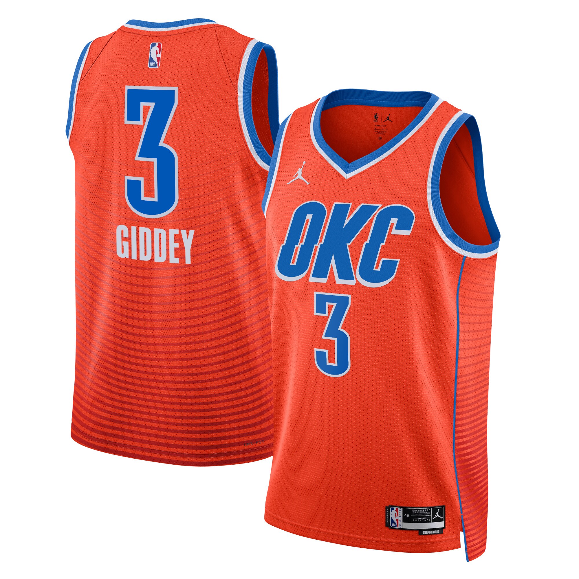 Oklahoma City Thunder Jordan Statement Edition Swingman Jersey – Orange – Josh Giddey – Unisex