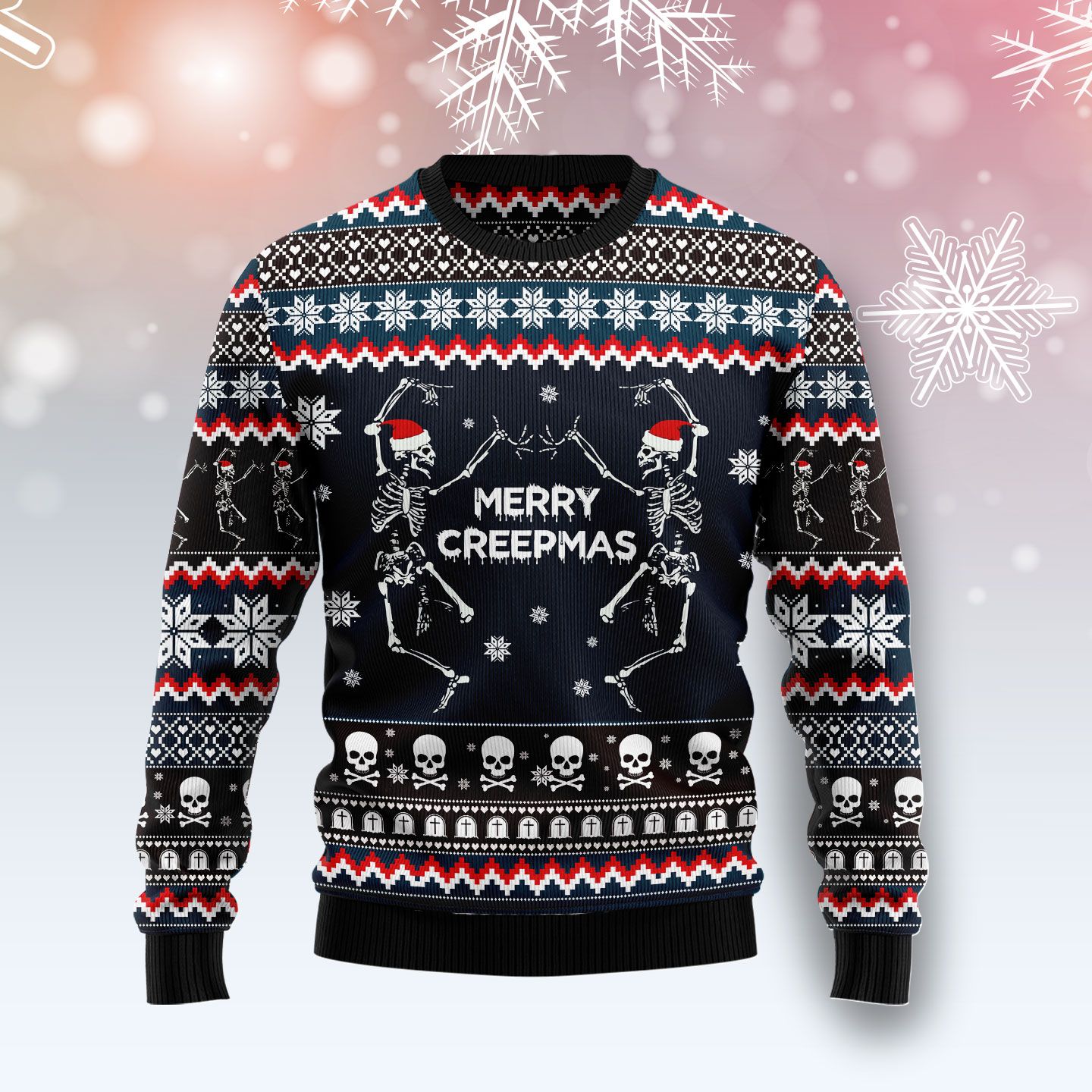 Skeleton Merry Creepmas Ugly Christmas Sweater | For Men & Women | Adult | Us4396