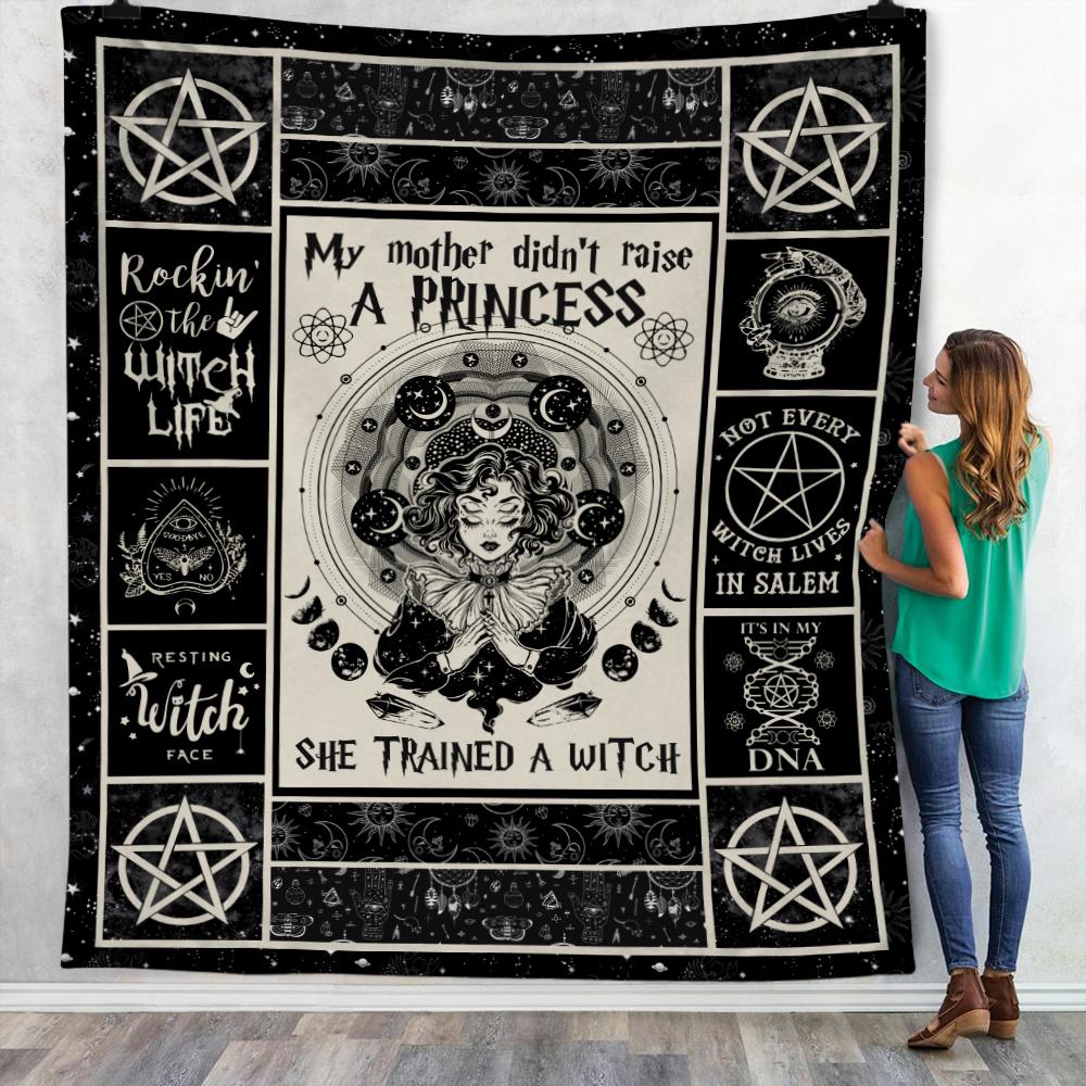 Trained A Witch Halloween Fleece Blanket, Sherpa Blanket, Gift For Parent, Family Member, Friends Gift, Christmas Gift, Home Decor, Home Living