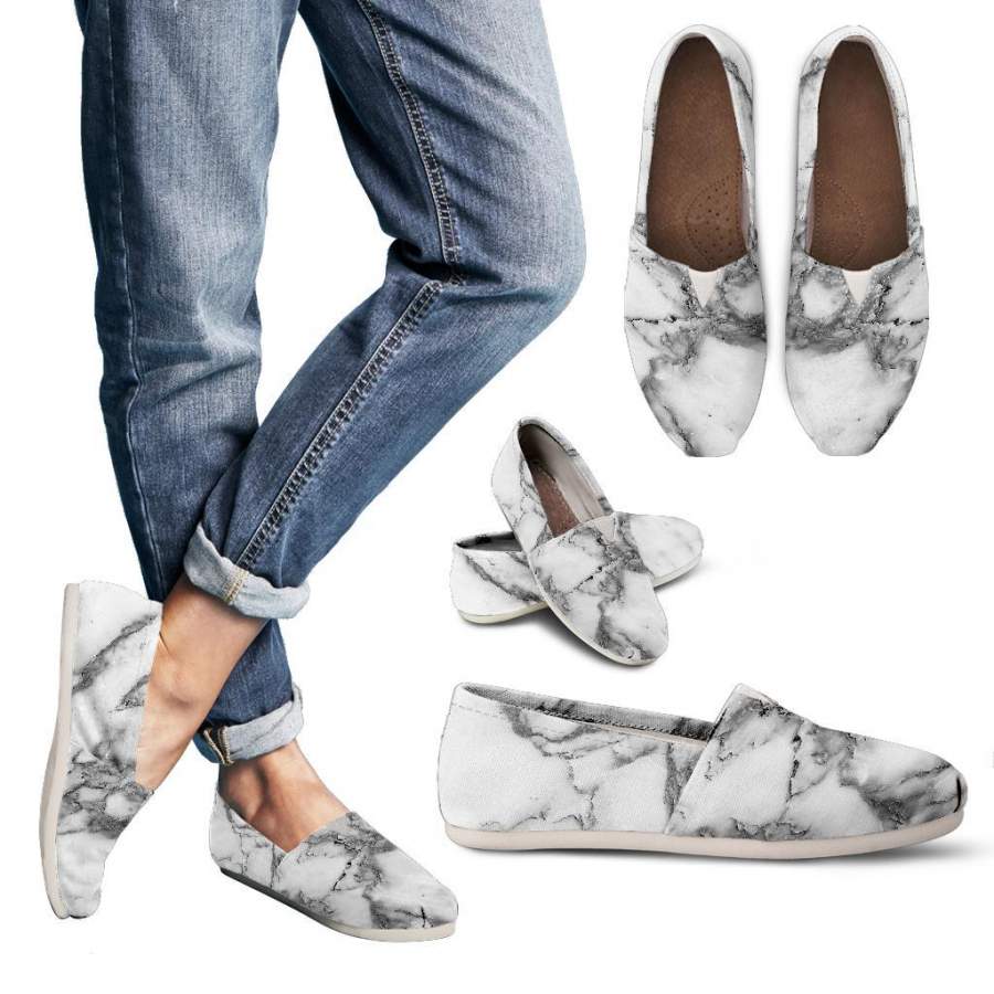 White Gray Marble Print Women’s Casual Shoes