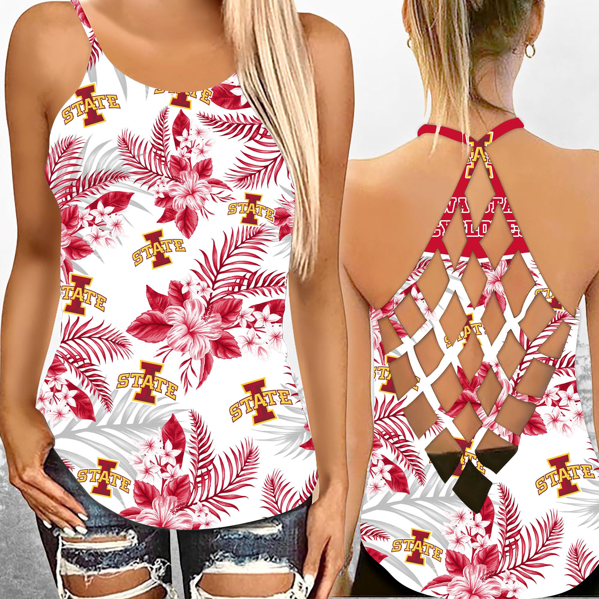 Iowa State Cyclones NCAA2-Criss Cross Tanktop Hawaii Style Ds1