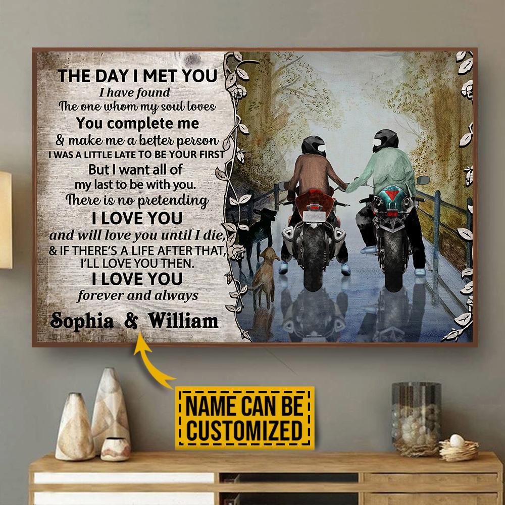 Aeticon Gifts Personalized Motorcycling Young Couple The Day I Met Canvas Mom Dad Gift Home Decor