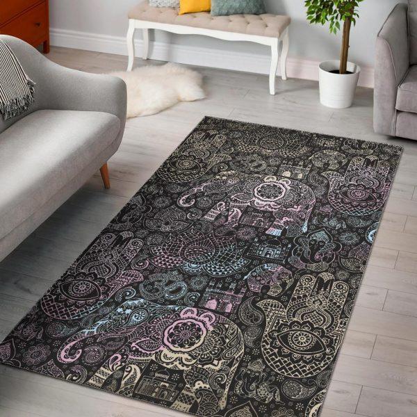 Hamsa Elephant Mandala Print Home Decor Rectangle Area Rug