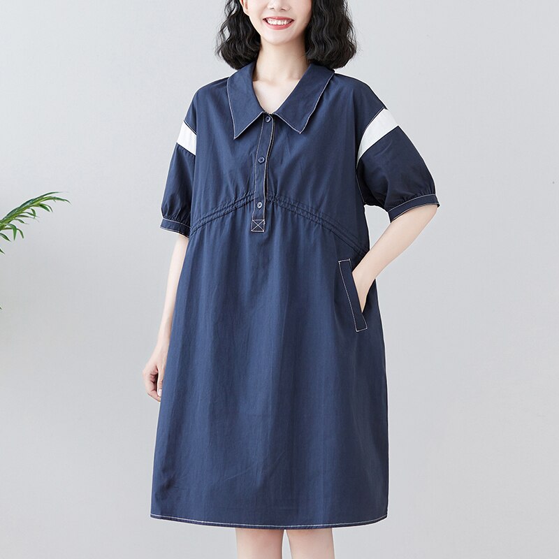 2022 New Arrival Korea Style Turn-down Collar Patchwork Chic Girl’s Fashion Summer Blouse Dress Shirring Women Casual Dress alx