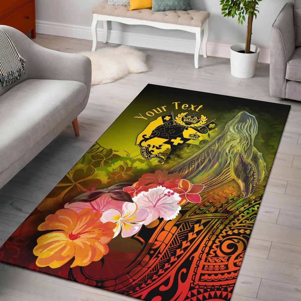 Tonga Custom Personalised Area Rug – Humpback Whale With Tropical Flowers (Yellow)