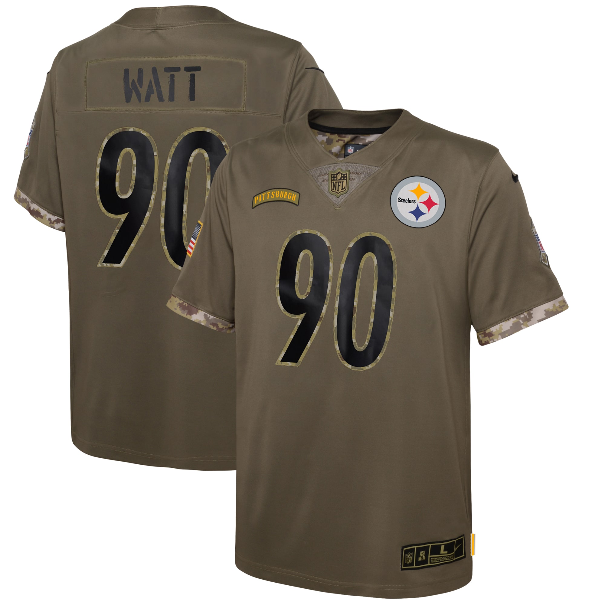 Youth Pittsburgh Steelers Olive 2022 Salute To Service Player Limited Jersey