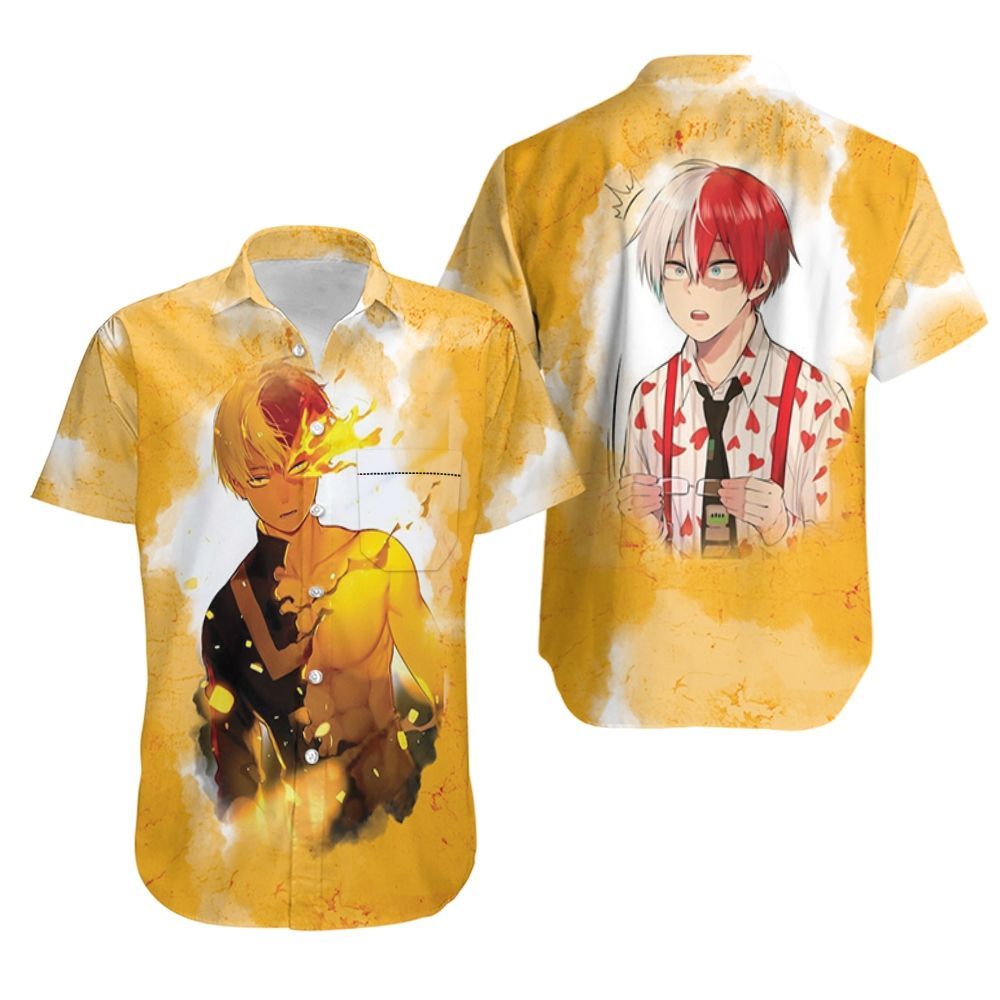 Unifinz My Hero Academia Hawaiian Shirt Todoroki Shouto Fire Yellow Aloha 2022 Ha102057