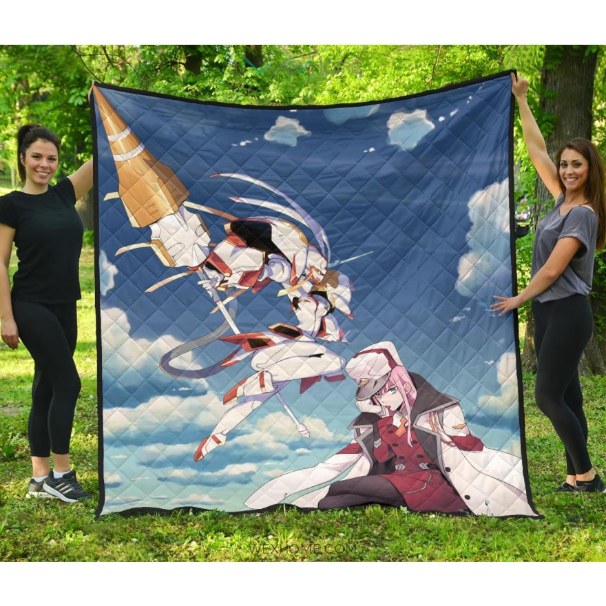 Darling In The Franxx Anime Premium Quilt | Captain Zero Two With Darling Strelitzia Ready For Fight Quilt Blanket Na082501