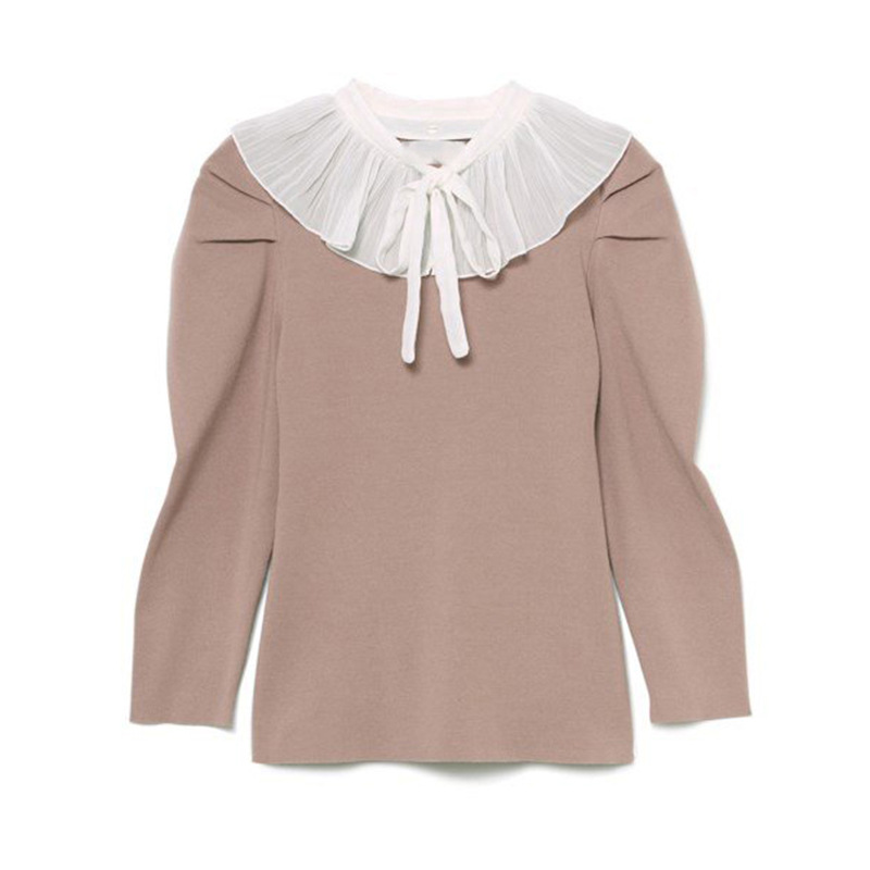 2022 New Detachable Collar Lace-up Slim Pullovers Ruffles Sweet Puff Sleeve Knitted Tops Elegant All-match Jumper Autumn alx