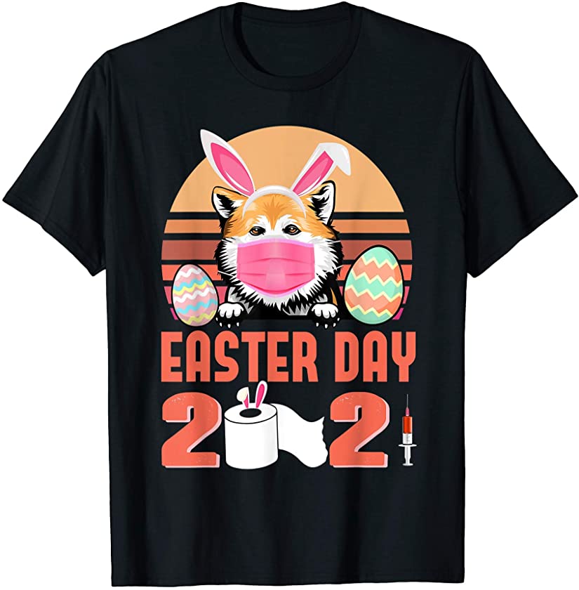 Akita Inu Dog Face Mask Bunny Egg Easter Day 2021 T-Shirt