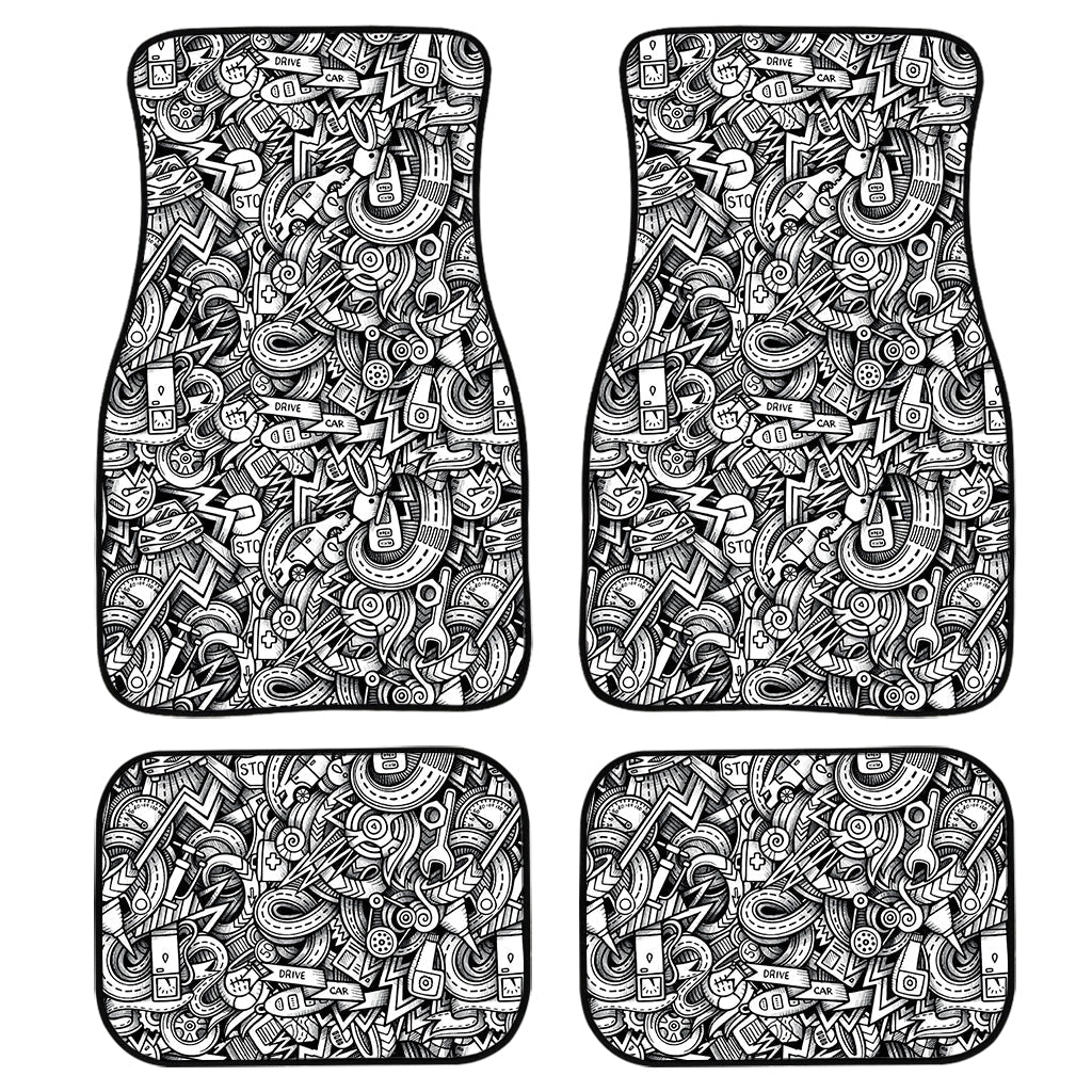 Cartoon Mechanic Pattern Print Front And Back Car Floor Mats, Front Car Mat