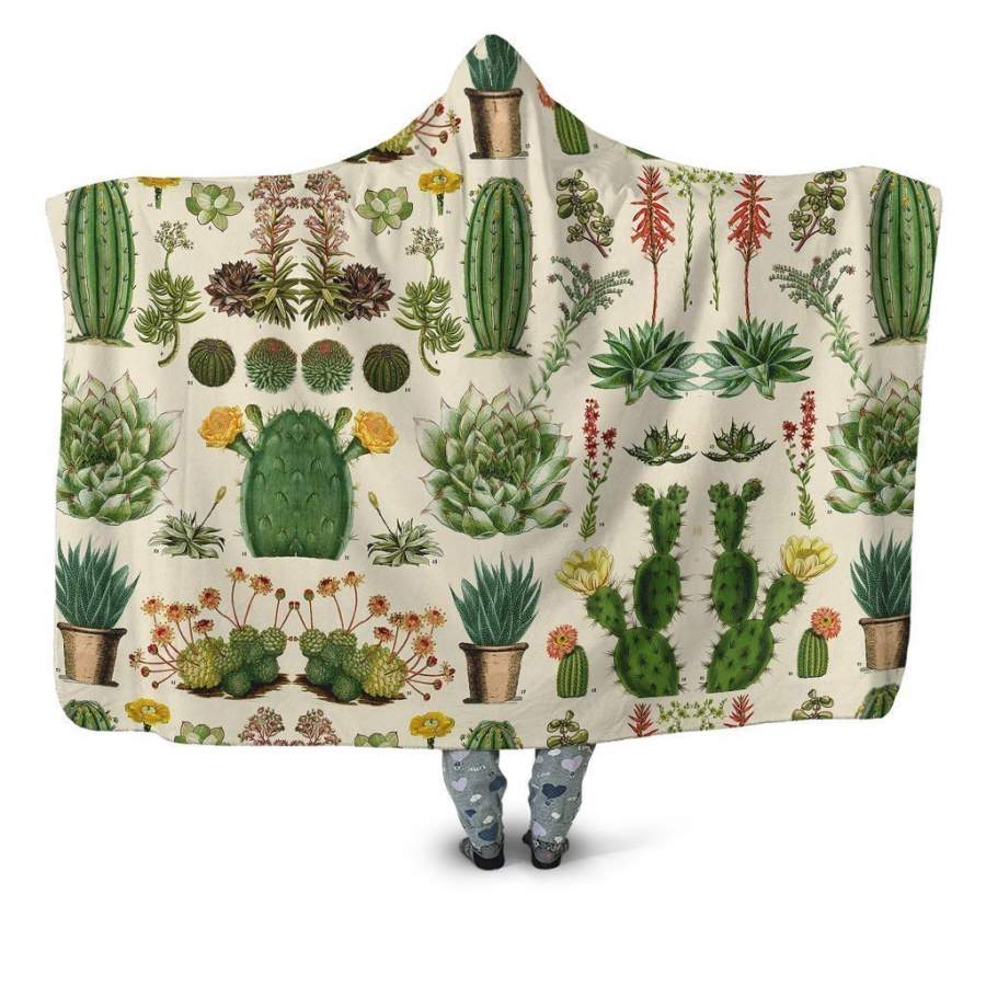 3D All Over Cacti Hoodie Blanket