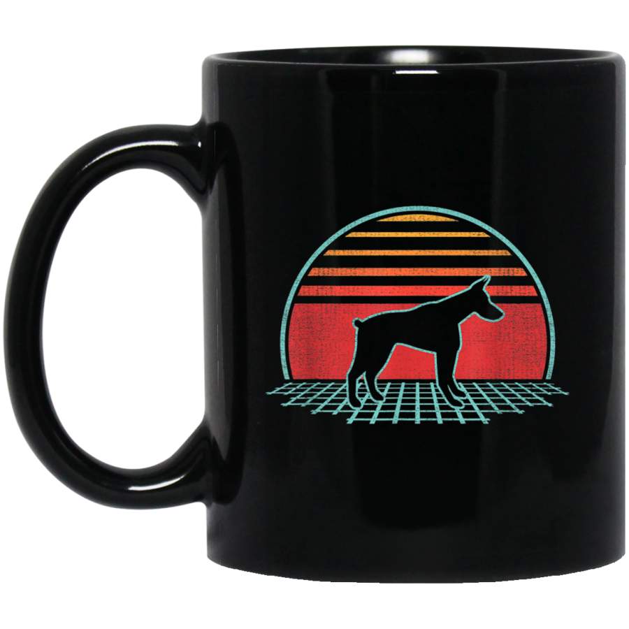 Doberman Pinscher Retro Vintage Dog 80s Style Gift 11 oz 15 oz Mug Black