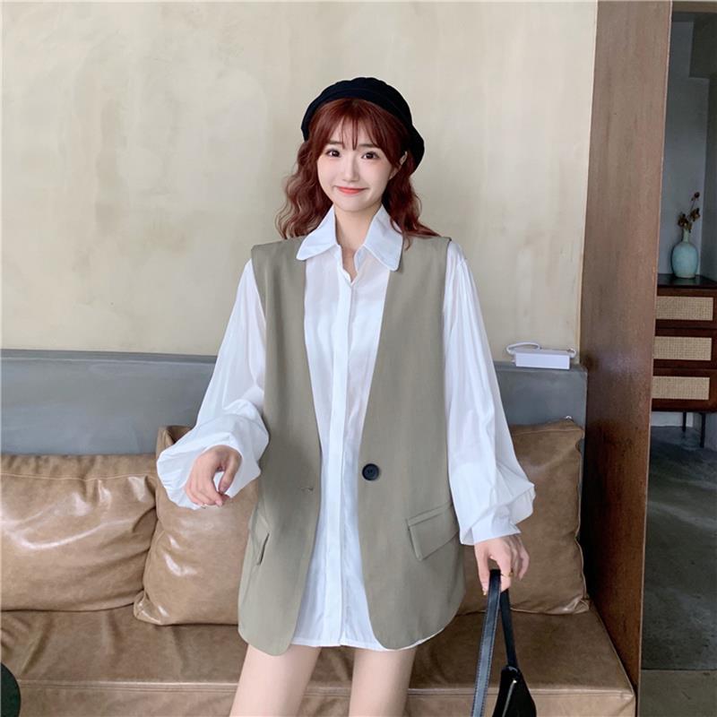 Vests Women Pure Spring College Ins Single Button Design BF Korean Fashion Waistcoats Feminino Long Clothes Formal Loose Stylish alx