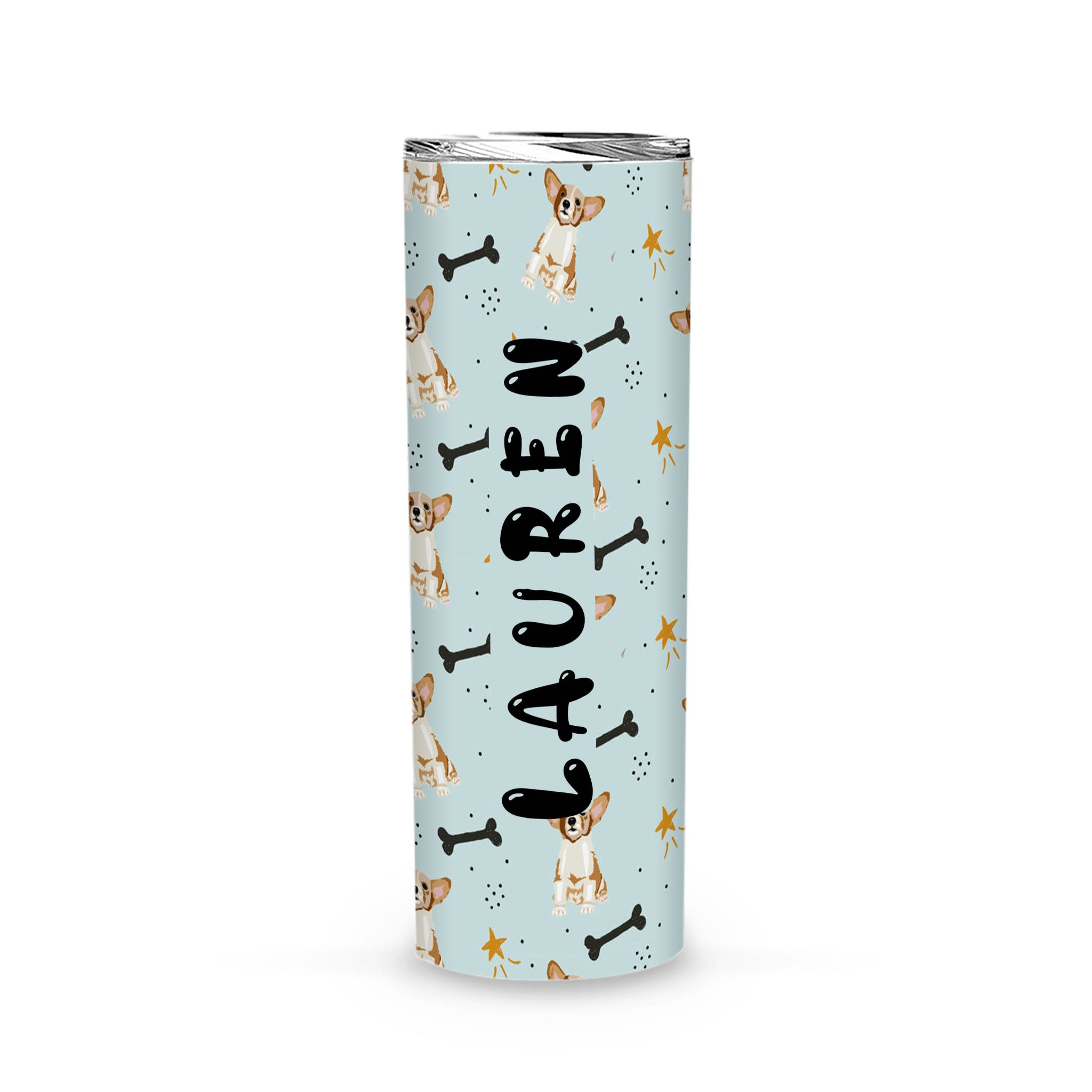 Adorable Corgi Dog Kids Personalized 20Oz Skinny Tumbler, Birthday Gift, Gift For Daughter, Gift For Son, Gift For Her