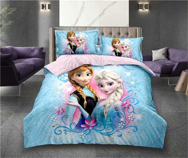 3Pcs Cotton Children Bedding Set Frozen Anna Elsa Home Textile Girl Bed Set Dorm Room Bedding Bag Pillowcase Sheet Duvet Covers