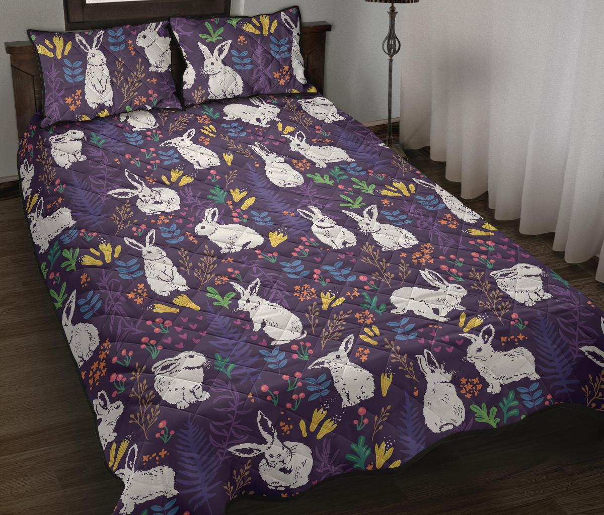 Rabbit Leaves Pattern Quilt Bed Set