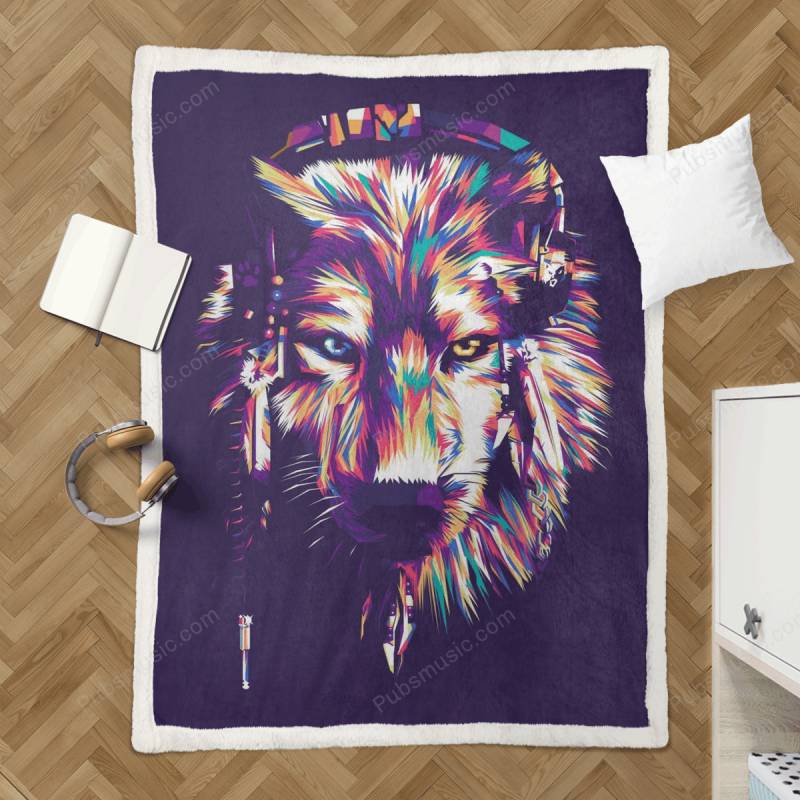 Wolf Portrait Pop Art – Animals Wpap Art Sherpa Fleece Blanket