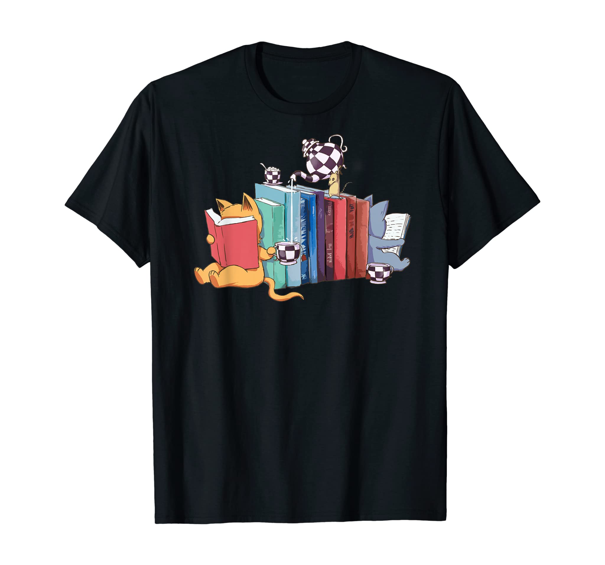 Bookend Kittens, Cats, tea and books gift t shirt