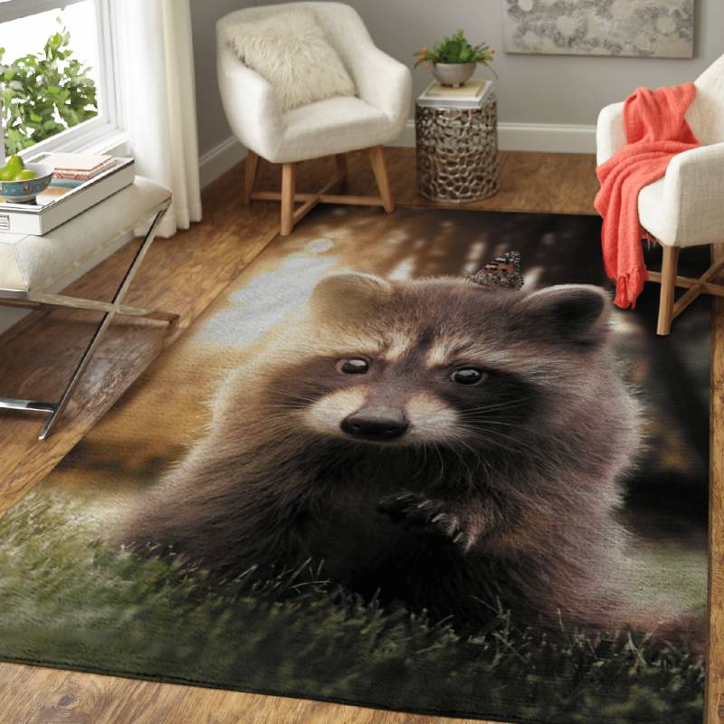 The Raccoon and Butterfly – Animals Area Rug Carpet