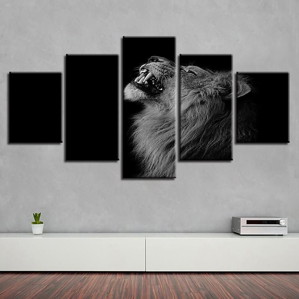 Animal Lion 1 Animal 5 Panel Canvas Art Wall Decor