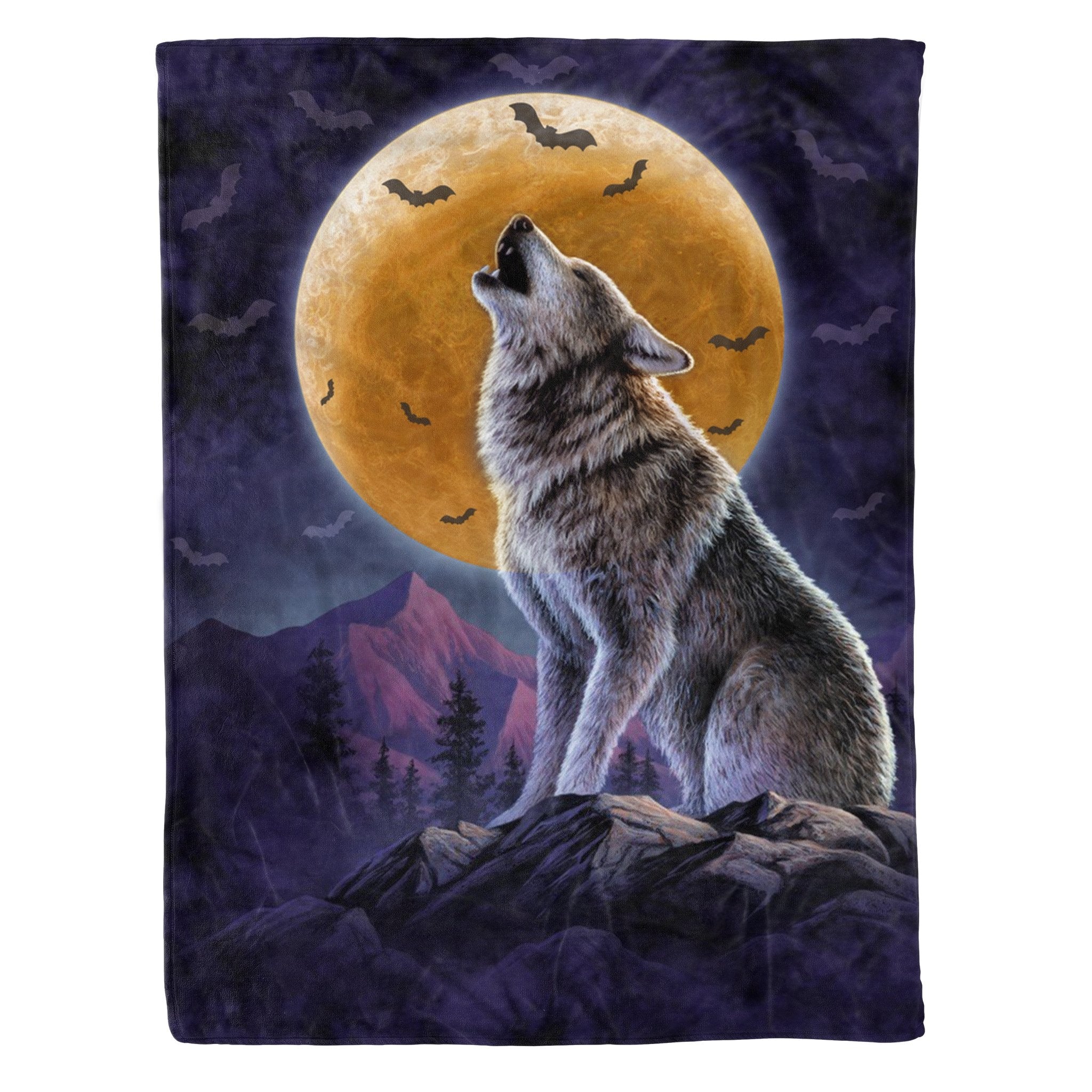 Wolf Halloween Fleece Blanket, Wolf Halloween Gift Blanket