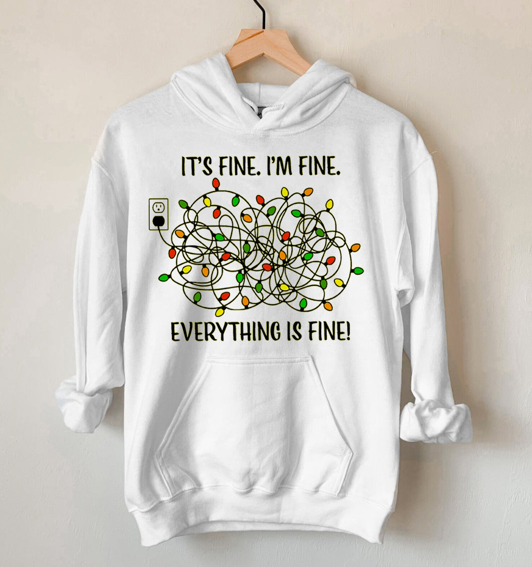 Funny Christmas Hoodie For Kids & Adults, Im Fine This Is Fine Christmas Lights Knotted Hooded Sweatshirt, Christmas Tree Lights Hoodie