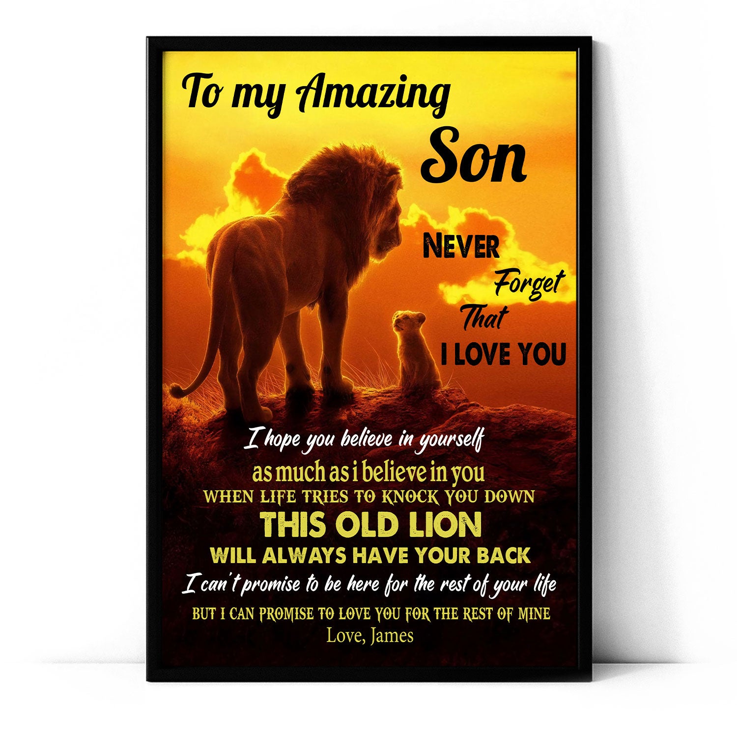 To My Son Never Forget That I Love You Lion Personalized Poster