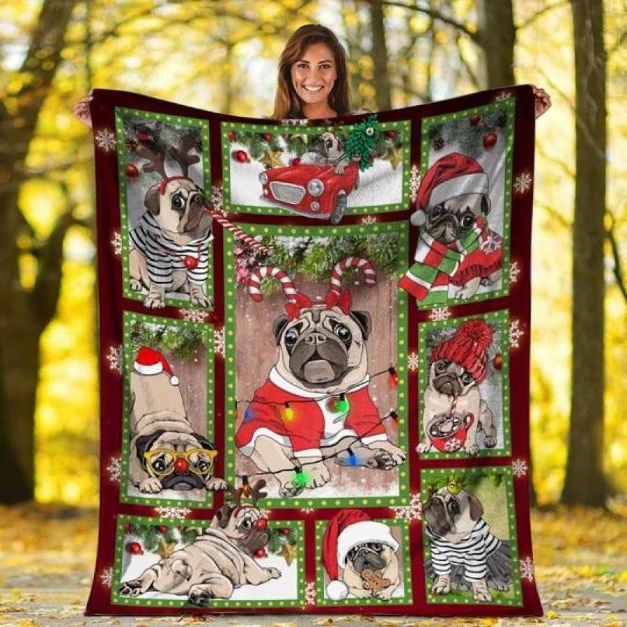 DOG BLANKET 3D CUTE PUG DOG CHRISTMAS XMAS