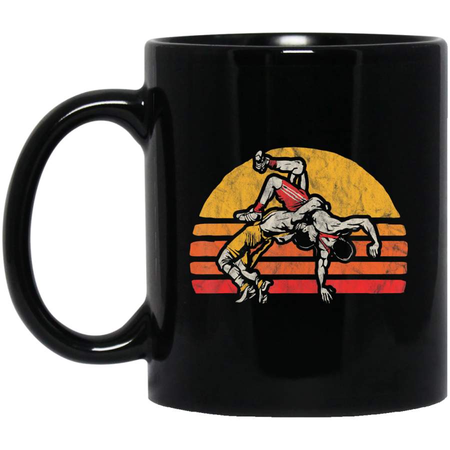 Vintage Wrestling Graphic Two Wrestlers and Sun Coffee Mug