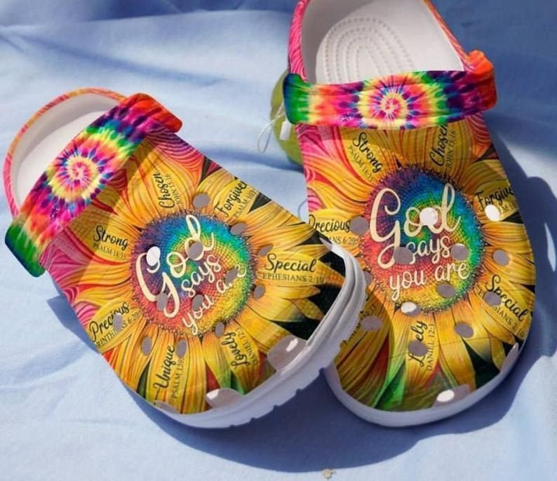 God Says Hippie Sunflowers Gift Hippie Girl Rubber clog Shoes Comfy Footwear