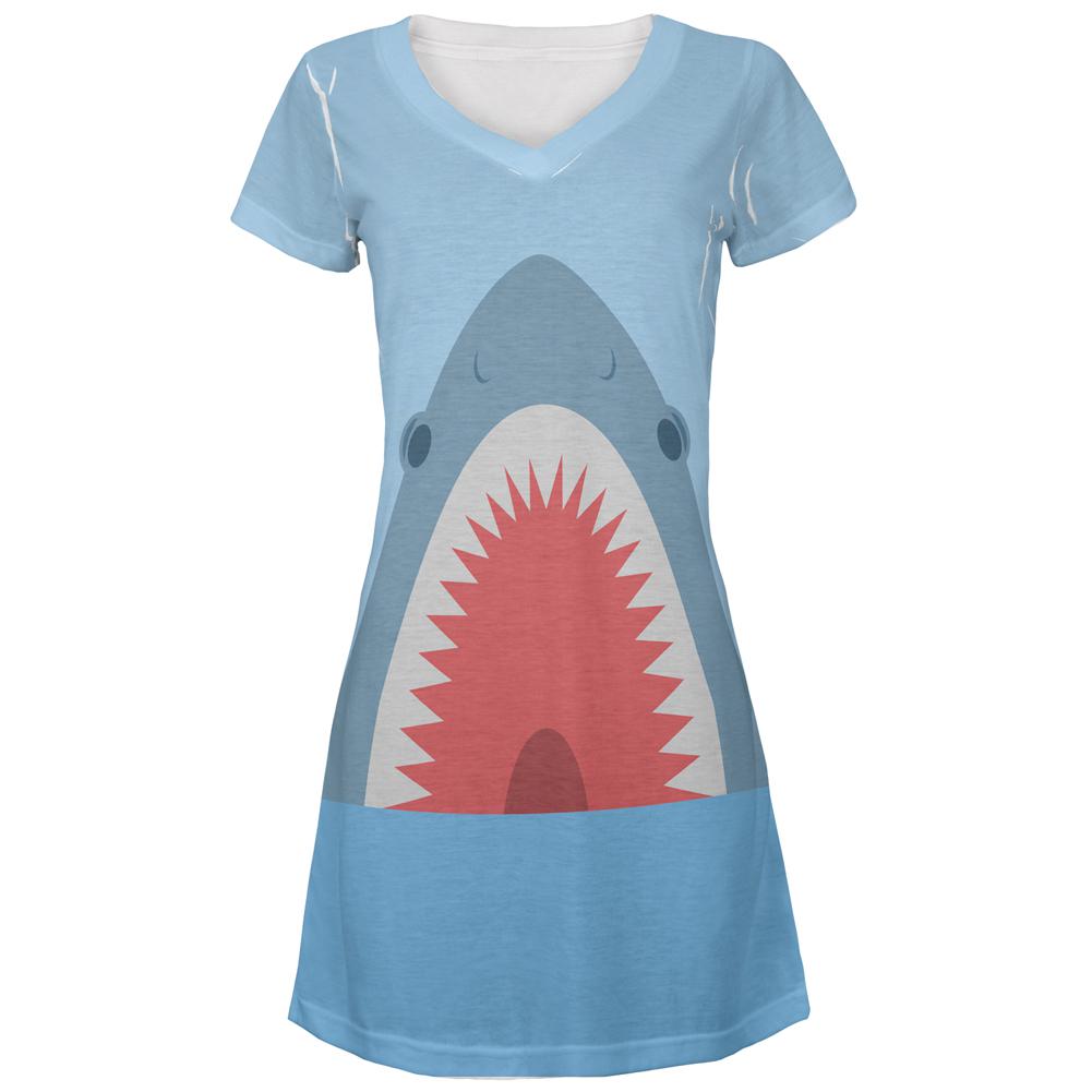 Cute Fun Shark Attack All Over Juniors Beach Cover-Up Dress