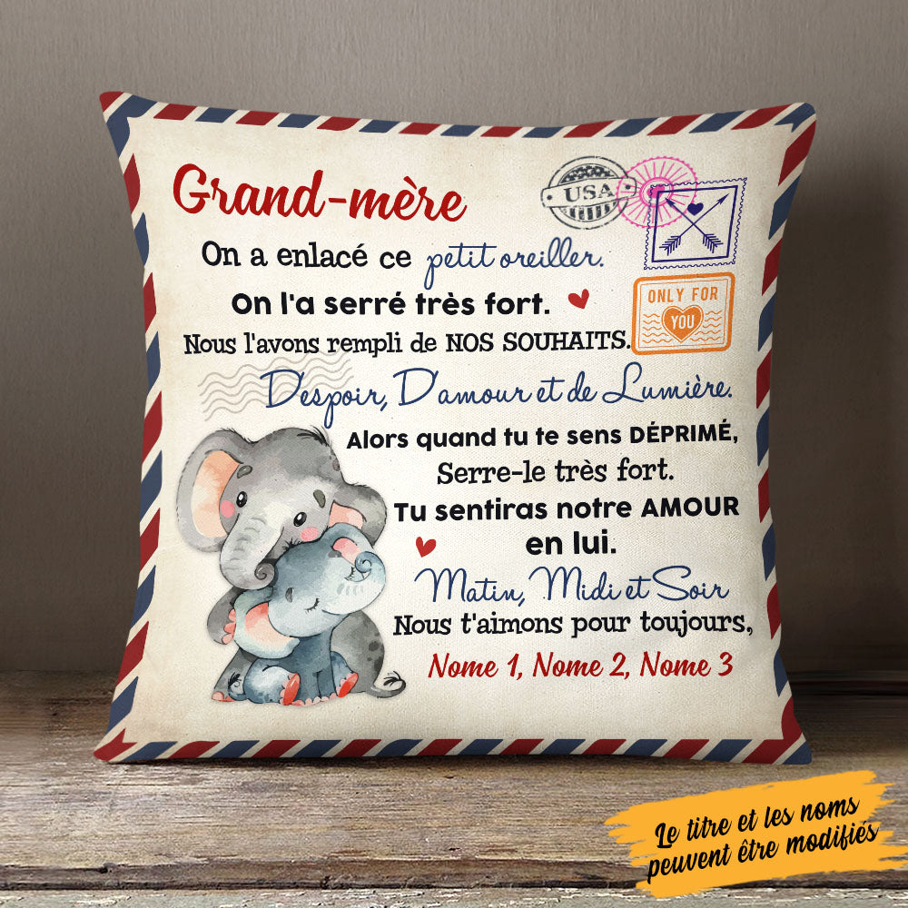 Personalized French Maman Grand-mère Elephant Mom Grandma Pillow AP141 65O58 (Insert Included)