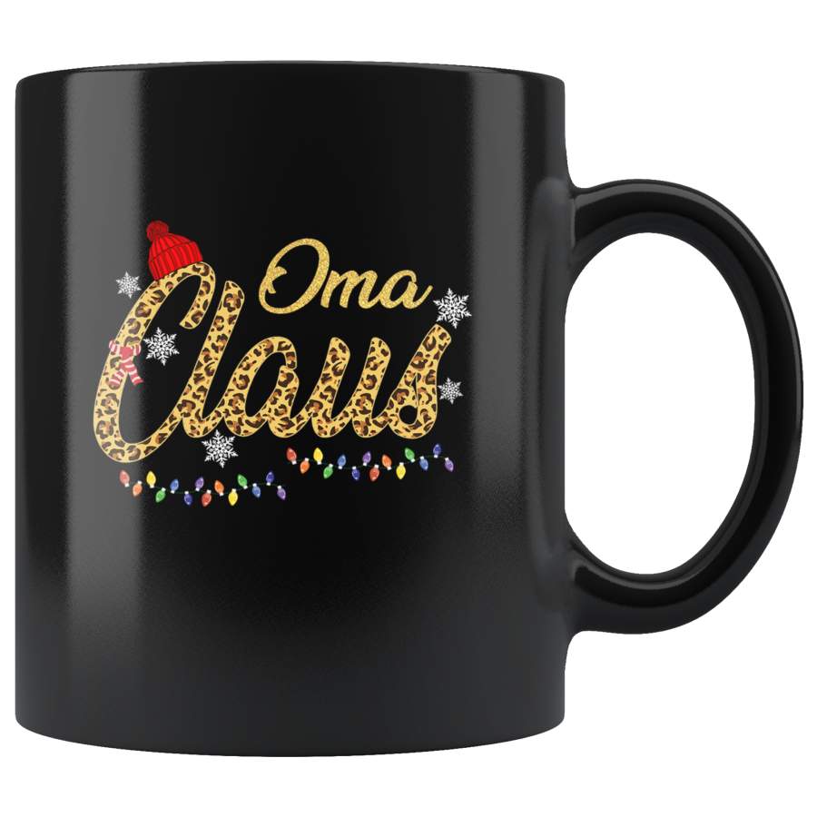 Oma Claus Leopard Glitter Christmas Xmas Black Coffee Mug