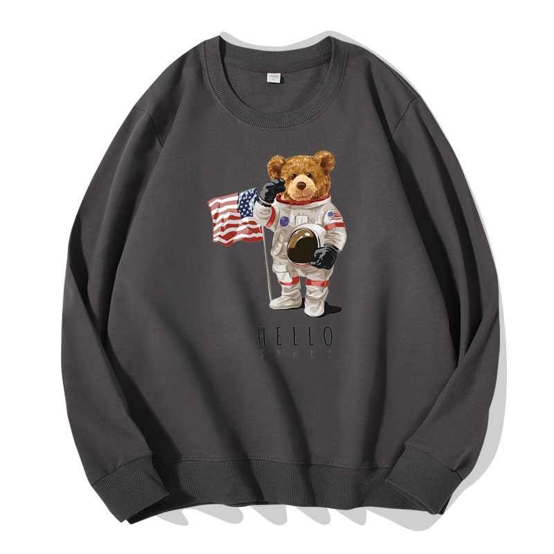 Spring Women Pullovers New Spaceman Bear Sweatshirt Girl Pure Cotton Print Hoodies Comfortable Long Sleeve Clothes 300G alx