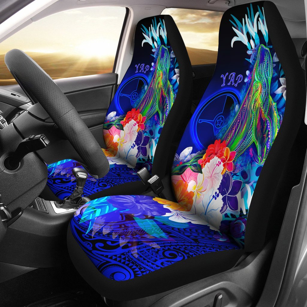 Yap Car Seat Covers – Humpback Whale with Tropical Flowers (Blue) – BN18