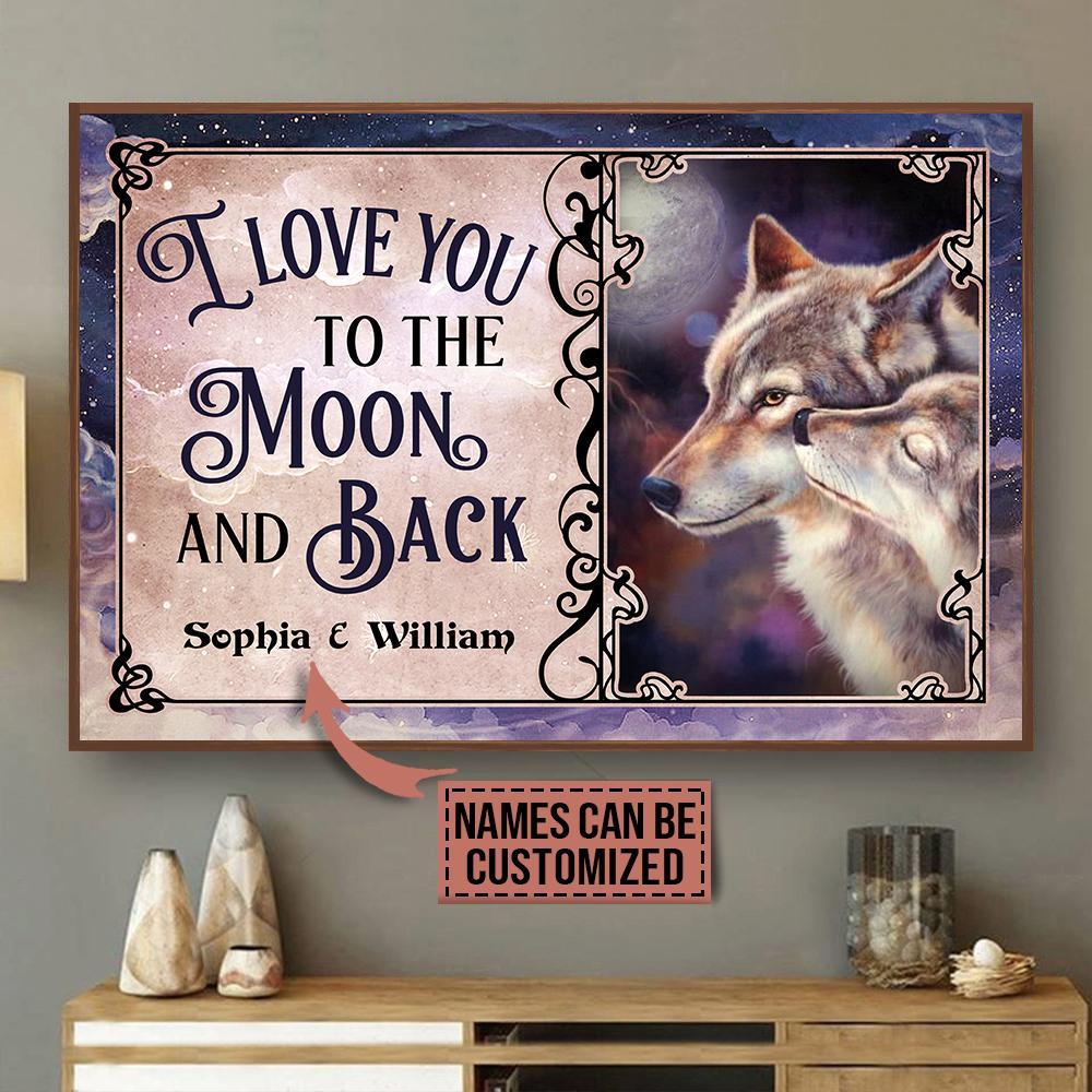 Aeticon Gifts Personalized Wolf Couple The Moon And Back Canvas Mom Dad Gift Home Decor