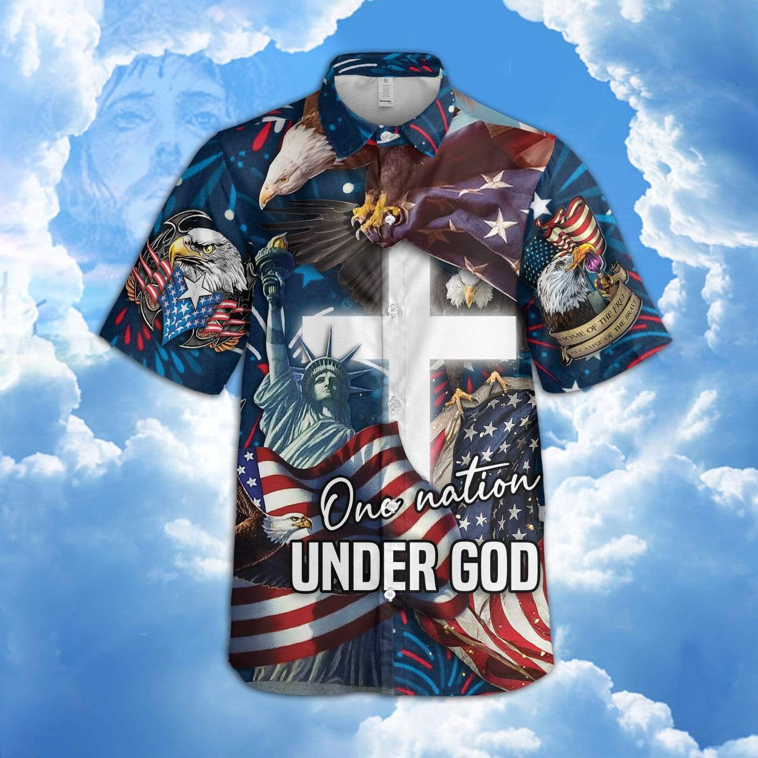 Veteran Aloha Shirt Jesus One Nation Under God Cross Hawaiian Shirts