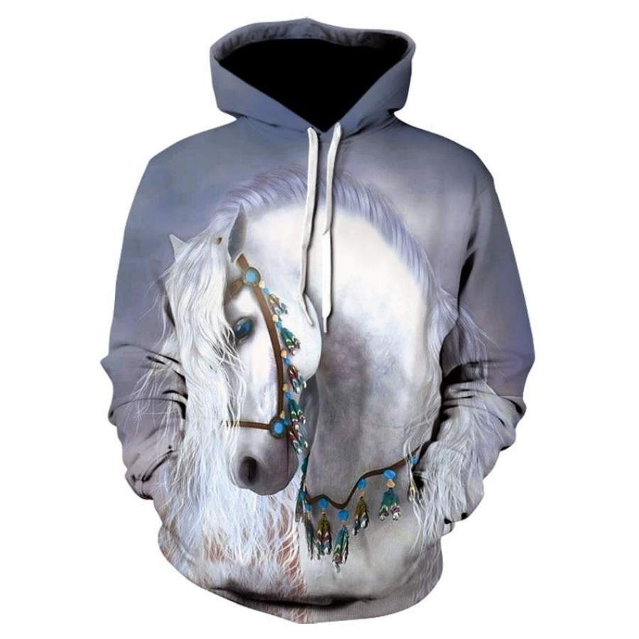 2019 Fashion Sweatshirt Men / Women 3d Hoodies Print White Horse Animal Pattern Unisex streetwear Hooded