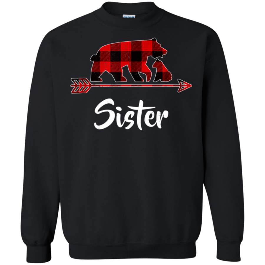 AGR Red Plaid Sister Bear Matching Buffalo Pajama Shirt G180 Gildan Crewneck Pullover Sweatshirt  8 oz.