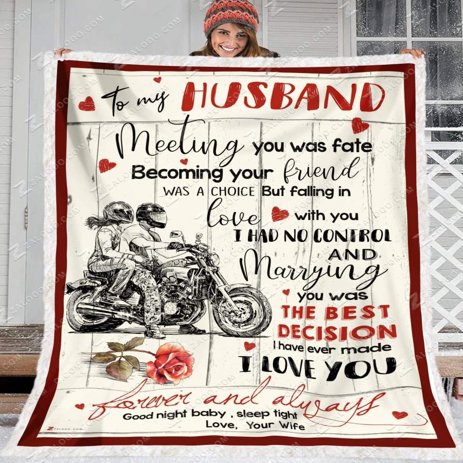 Zalooo – Custom Fleece Blanket – Motorcycle – To my Husband – Meeting you was fate